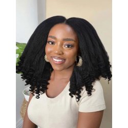 Afro Yaki Straight Lace Front Human Hair Wigs With Burmese Curly 4C Edges Baby Hair 350% Glueless 13x4 Frontal Bouncy Curls Wig
