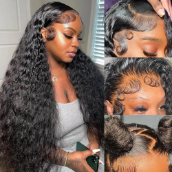 Deep Wave Human Hair Wigs 13X6 Hd Lace Frontal Wig Curly 360 Full Lace Wig Brazilian Hair 100% Natural Black 230 Density 40 Inch