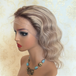 Human Hair Full Lace Wigs for WomenShort Bob Wig Ash Blonde Highlights Pre Plucked Hairline HD Lace Stock Ready to Ship 14inch